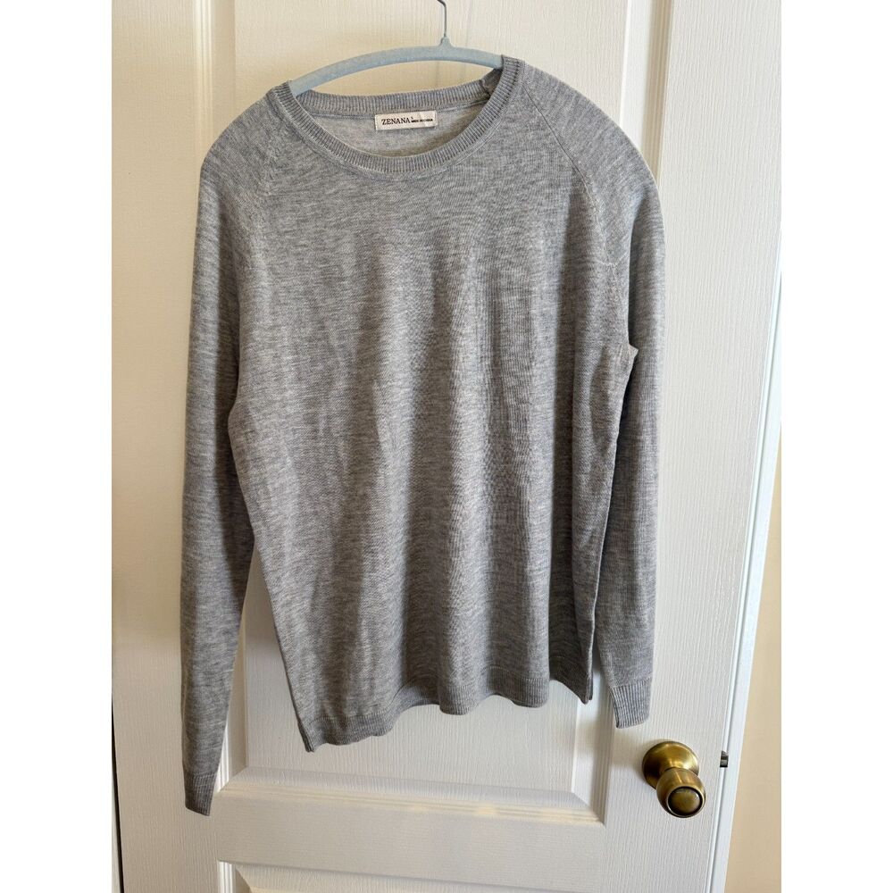 Zenana Heather Grey Crewneck Long Sleeve Raglan Knit Sweater - Size Small